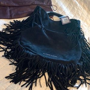 NEW BEAUTIFUL BLACK SUEDE FRINGE ETTIENE AIGNER